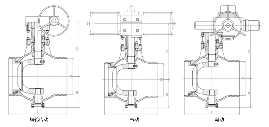 对焊连接半球阀主要尺寸
